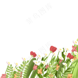 彩绘水彩路边的花朵免抠图
