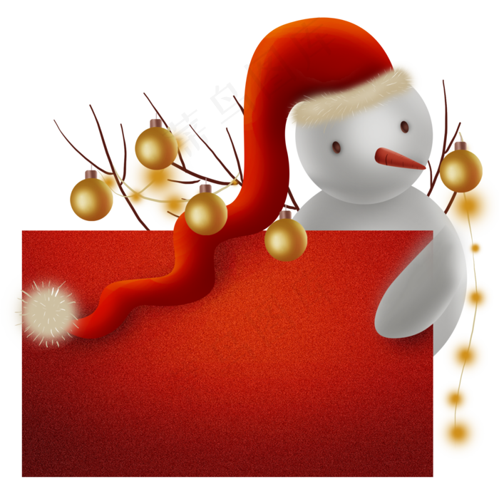 圣诞雪人红色标签,免抠元素