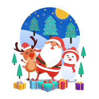 圣诞节圣诞老人雪人麋鹿礼物PNG雪,免抠元素
