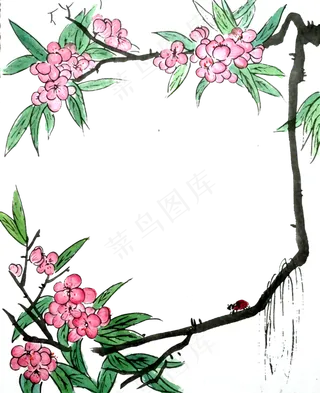 装饰水墨桃花国画边框PNG春天清明,免抠元素