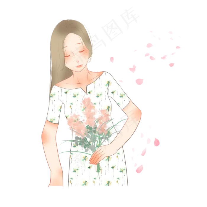 手拿粉色花束的穿裙子的女人