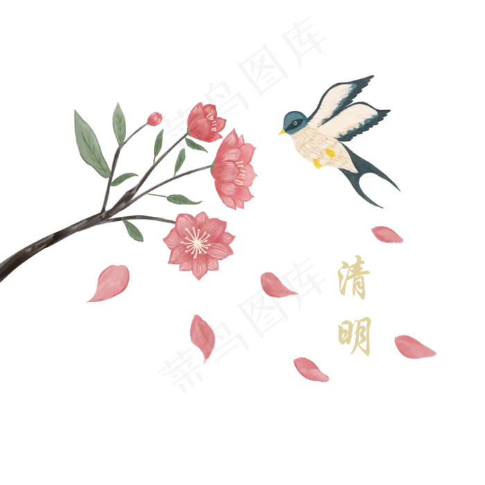 清明桃花燕子花鸟,免抠元素(3000X3000(DPI:300))psd模版下载
