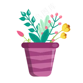 手绘风格春天花瓣花朵盆栽,免抠元素