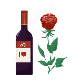 情人节葡萄酒玫瑰装饰素材,免抠元素