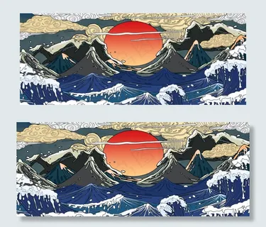 浮世绘复古花纹祥云太阳 浮世绘复古花纹祥云太阳