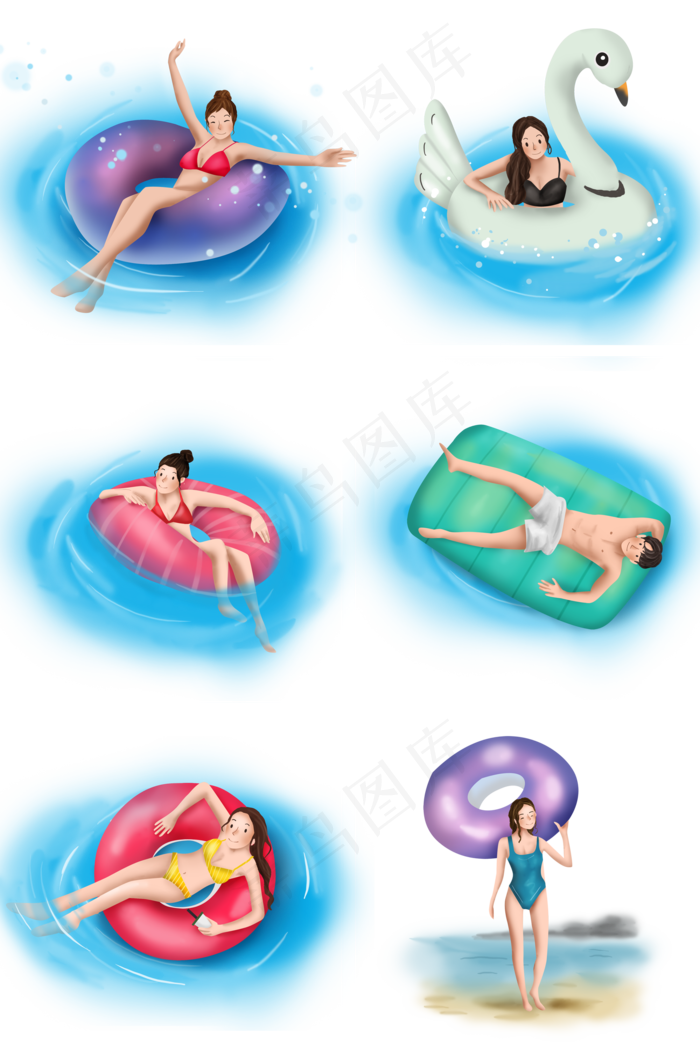 大暑手绘游泳的女孩(2000X3020(DPI:300))psd模版下载