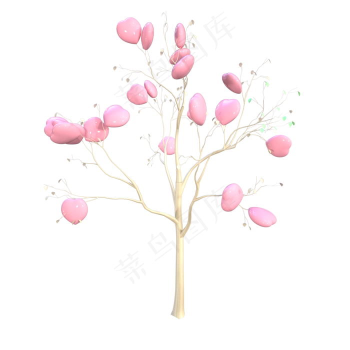 情人节七夕粉红色树木,免抠元素