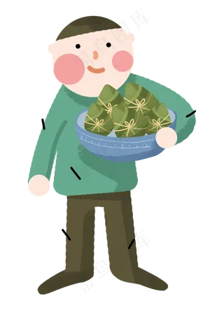 端午节男孩抱着一碗粽子