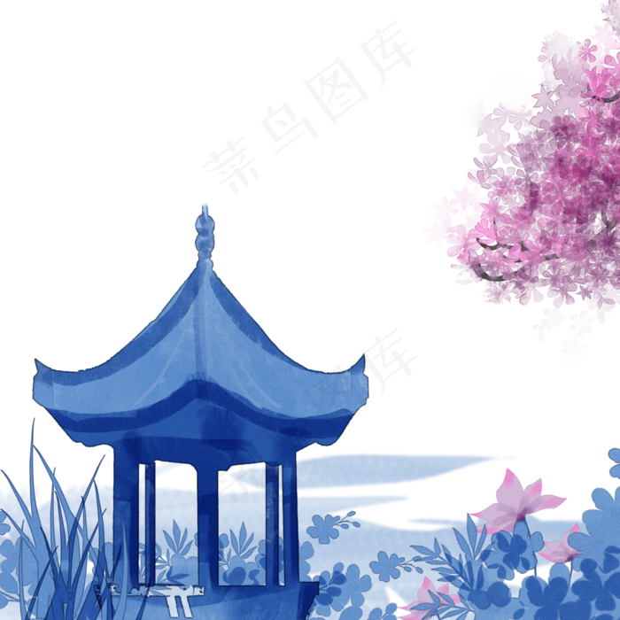 水彩古风凉亭