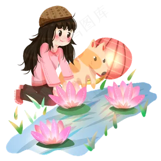 元宵节放荷花灯的小女孩,免抠元素