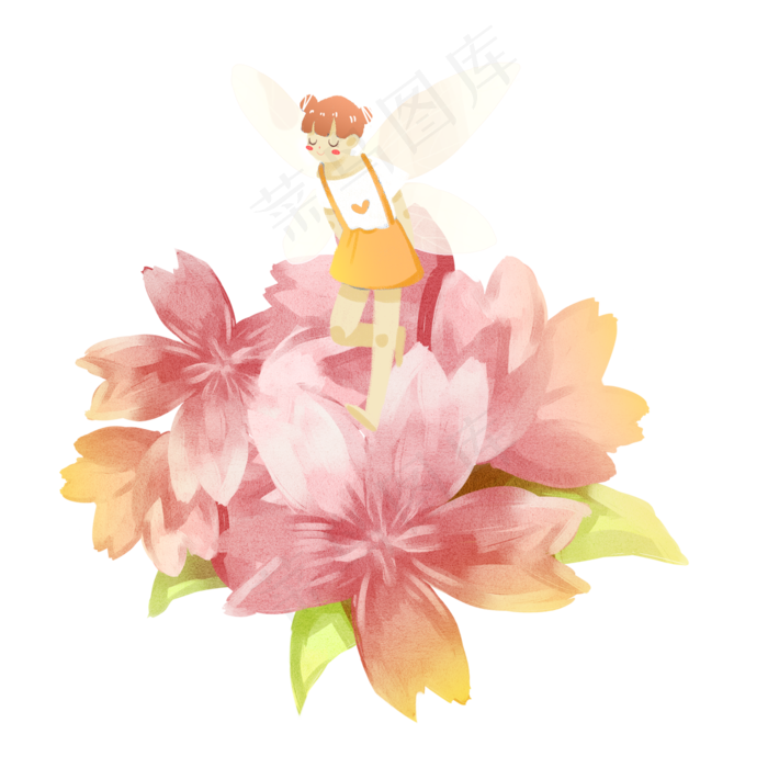 夏至花朵上的女孩小精灵素材(2000X2000(DPI:300))psd模版下载