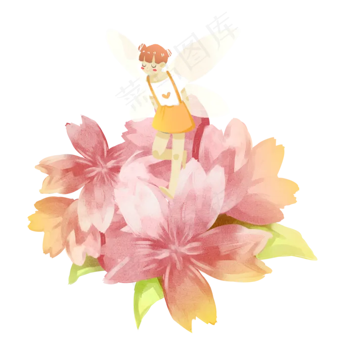 夏至花朵上的女孩小精灵素材(2000X2000(DPI:300))psd模版下载