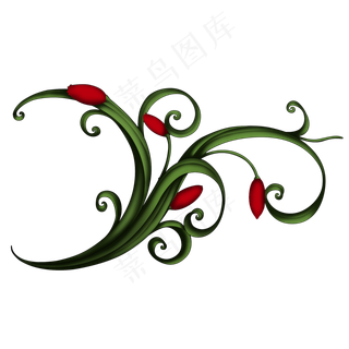 郁金香复古花纹图案花苞卷曲叶子