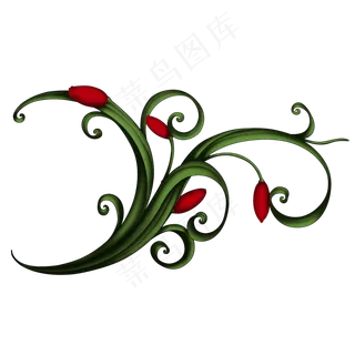 郁金香复古花纹图案花苞卷曲叶子