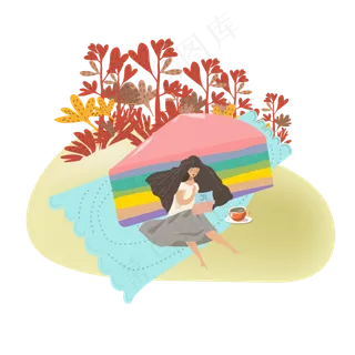 看书女孩场景阅读秋天叶子彩虹蛋