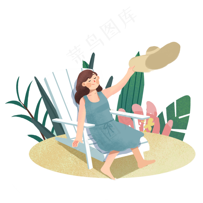 大暑女孩去海边沙滩度假PNG