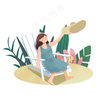 大暑女孩去海边沙滩度假PNG