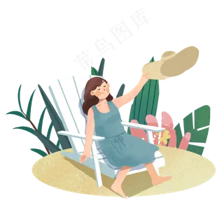 大暑女孩去海边沙滩度假PNG