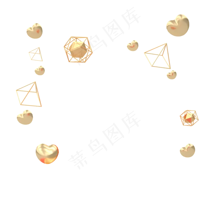 C4D金色爱心金属立体,免抠元素(2000*2000px 300 dpi )psd模版下载