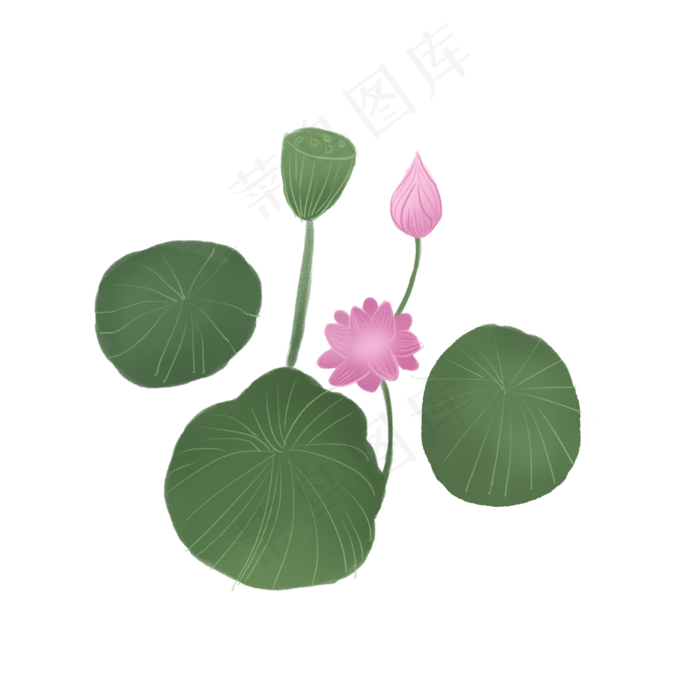 可爱手绘荷花荷叶小清新春夏天(2100X2100(DPI:300))psd模版下载