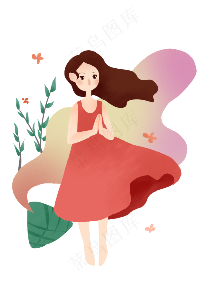 端午节双手合十女孩插画