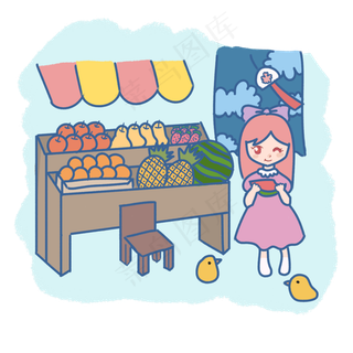 夏季吃西瓜凉爽夏季女孩乘凉吃西