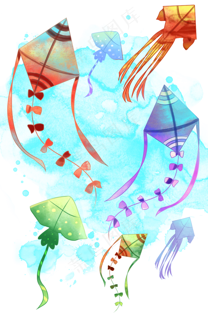 水彩飞翔风筝