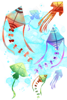 水彩飞翔风筝