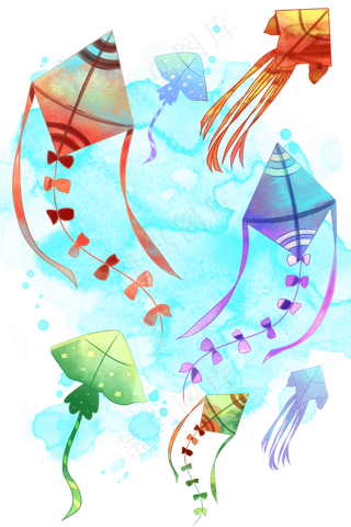 水彩飞翔风筝