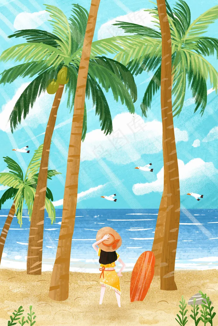 夏日海边度假小清新大海边(3545X5315(DPI:300))psd模版下载