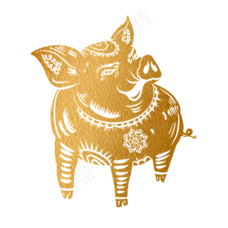 2019新年手绘卡通剪纸猪,免抠元素