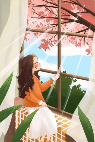 春天女孩看春景看樱花春季