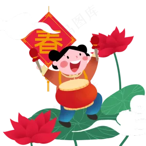 新年打锣鼓的小女孩