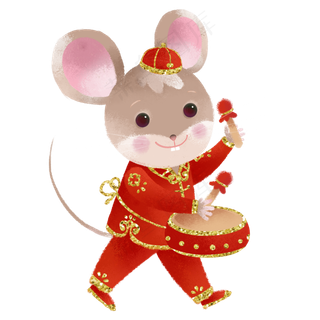 2020新年鼠年子鼠敲大鼓,免抠元素