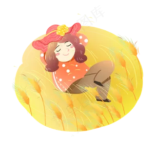 芒种躺着麦田女孩素材