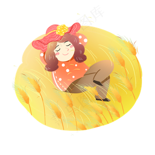 芒种躺着麦田女孩素材