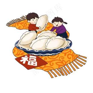 立冬吃饺子卡通手绘场景,免抠元素