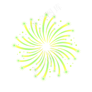 黄色绿色手绘烟花矢量图,免抠元素