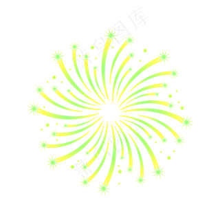 黄色绿色手绘烟花矢量图,免抠元素