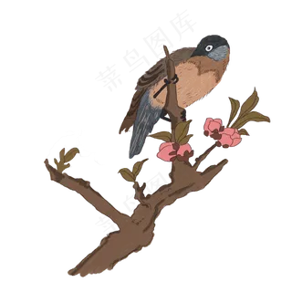 中国风手绘花鸟图,免抠元素