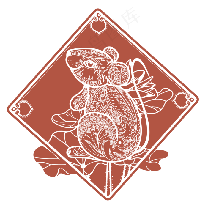 2020红底白色线条手绘老鼠