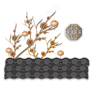 中国风传统屋檐窗花装饰