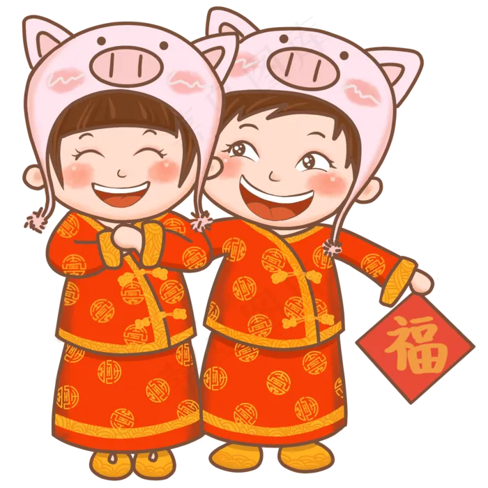 2019年猪年过年好唐装孩子拜年,免抠元素(2000*2000px 300 dpi )psd模版下载