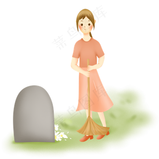 清明节习俗女孩扫墓