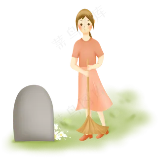 清明节习俗女孩扫墓