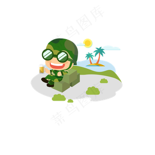 Q版卡通小兵哥胜利建军节元素