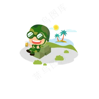 Q版卡通小兵哥胜利建军节元素