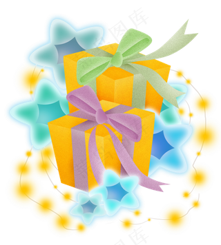 星星灯和金色礼物盒,免抠元素