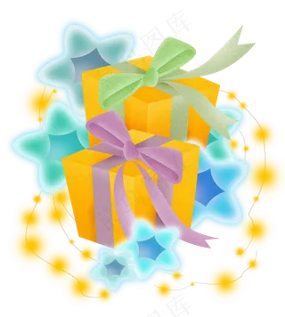 星星灯和金色礼物盒,免抠元素