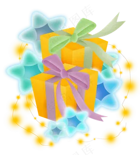 星星灯和金色礼物盒,免抠元素 星星灯和金色礼物盒,免抠元素